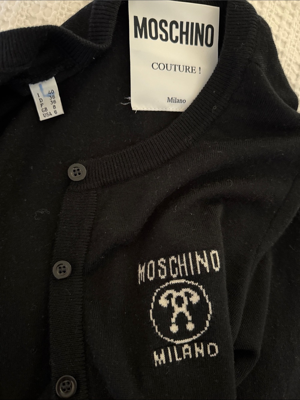 MOSCHINO COUTURE MILANO Black Button Down Wool Cardigan Size 6 Made in Italy ๐ฎ๐น - Picture 3 of 7